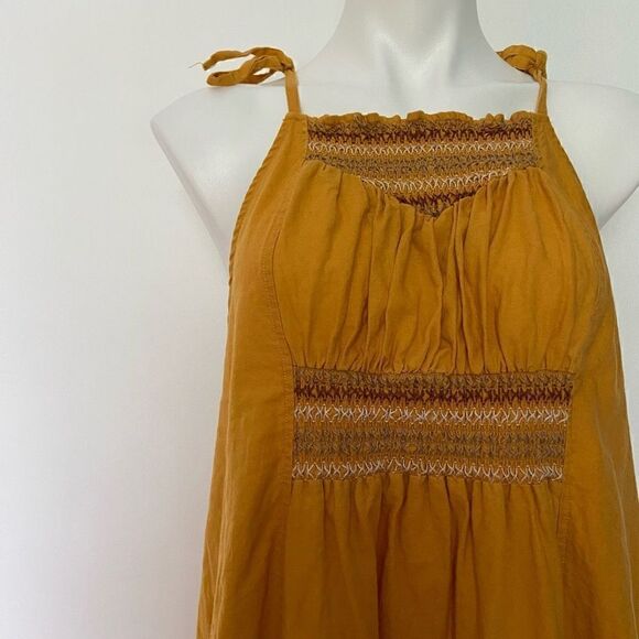 Free People Another Love Smocked Marigold Midi Dress Linen - Picture 5 of 14